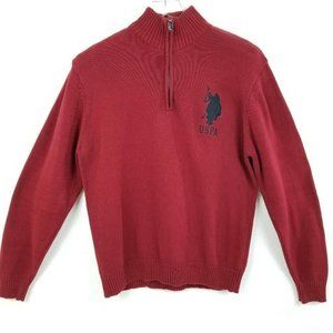 US Polo Assn Mens Sweater Red 1/4 Zip Mock Neck L